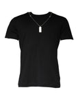 Dolce & Gabbana Black Cotton Necklace Embellished T-shirt