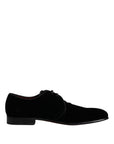 Dolce & Gabbana Black Velvet Leather Lace Up Derby Shoes