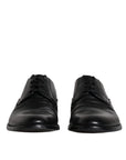 Dolce & Gabbana Black Leather Lace Up Men Derby Formal Shoes