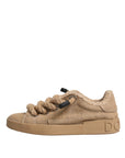 Dolce & Gabbana Brown Jute Fabric Low Top Men Sneakers Shoes