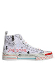 Dolce & Gabbana White Cotton Graffiti High Top Sneaker Shoes