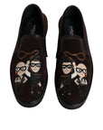 Dolce & Gabbana Brown Suede DG Family Slip On Flats Shoes