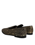 Dolce & Gabbana Gold Jacquard Flats Men Loafers Dress Shoes