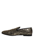 Dolce & Gabbana Gold Jacquard Flats Men Loafers Dress Shoes