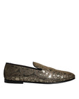 Dolce & Gabbana Gold Jacquard Flats Men Loafers Dress Shoes