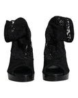 Dolce & Gabbana Black Stretch Taormina Lace Boots Shoes