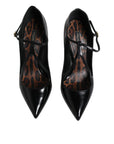 Dolce & Gabbana Black Leather T-strap Stiletto Heels Shoes