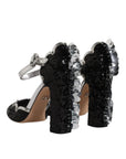 Dolce & Gabbana Black Silver Sequin Ankle Strap Sandals Shoes