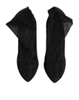 Dolce & Gabbana Black Silk Stretch Mesh Sock Boots Shoes