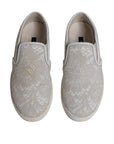 Dolce & Gabbana White Floral Lace Slip On Loafers Shoes