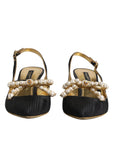 Dolce & Gabbana Black Leather Faux Pearls Slingbacks Shoes