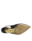 Dolce & Gabbana Black Leather Faux Pearls Slingbacks Shoes