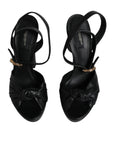 Dolce & Gabbana Black Leather Platform Heels Sandals Shoes