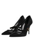 Dolce & Gabbana Black Mesh Mary Jane Crystal Heel Pump Shoes