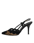 Dolce & Gabbana Black Brown Lace High Heels Slingback Shoes