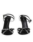 Dolce & Gabbana Black Leather Crystal Heels Sandals Shoes