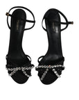 Dolce & Gabbana Black Leather Crystal Heels Sandals Shoes