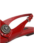 Dolce & Gabbana Red Leather Slingback Flats Sandals Shoes