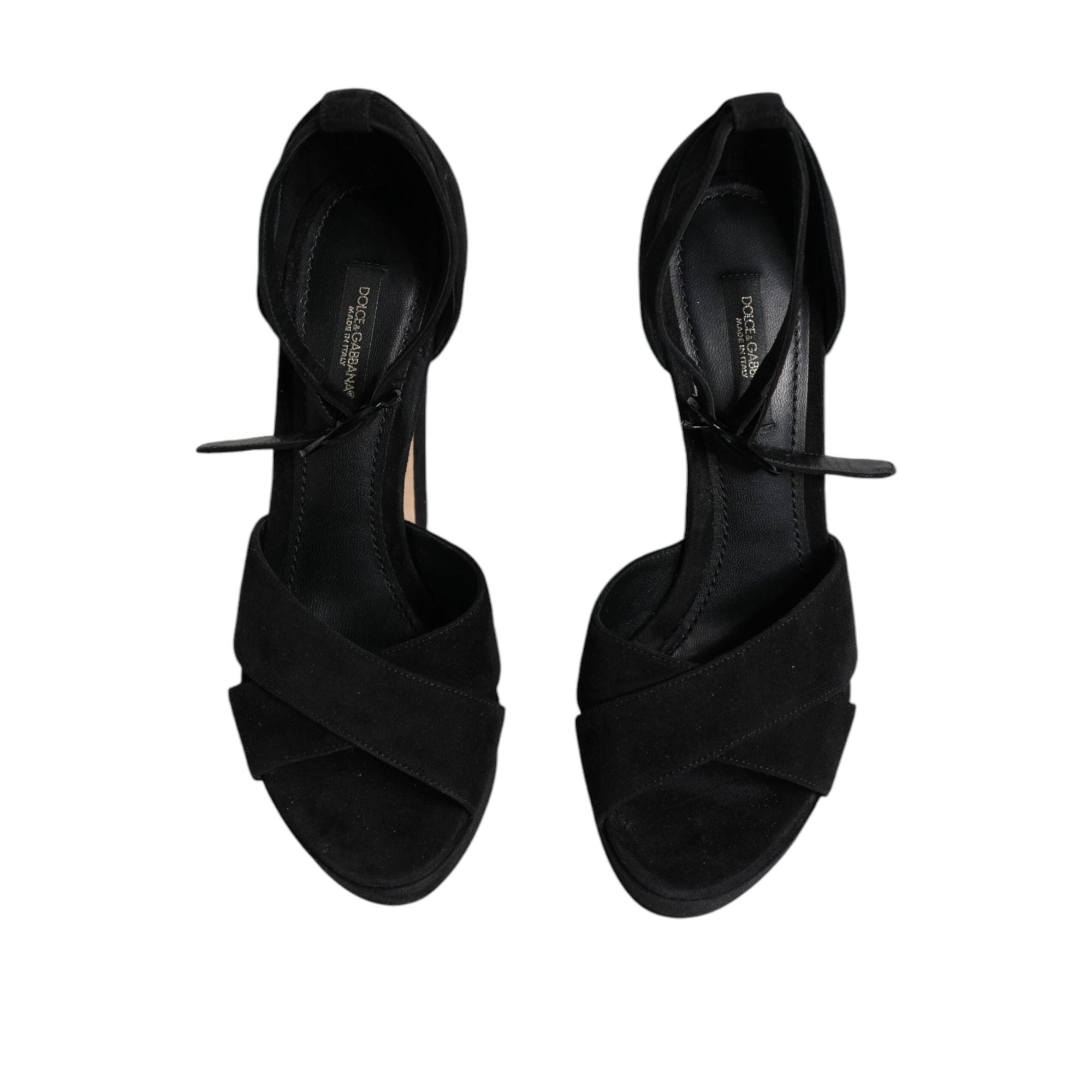Dolce & Gabbana Black Leather Platform Heels Sandals Shoes