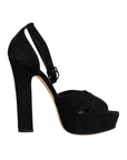 Dolce & Gabbana Black Leather Platform Heels Sandals Shoes