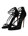 Dolce & Gabbana Black Suede Ankle Strap Heels Sandals Shoes