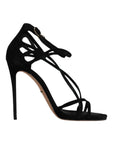 Dolce & Gabbana Black Suede Ankle Strap Heels Sandals Shoes