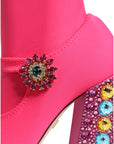 Dolce & Gabbana Pink Nylon Crystal Vally High Boots Shoes