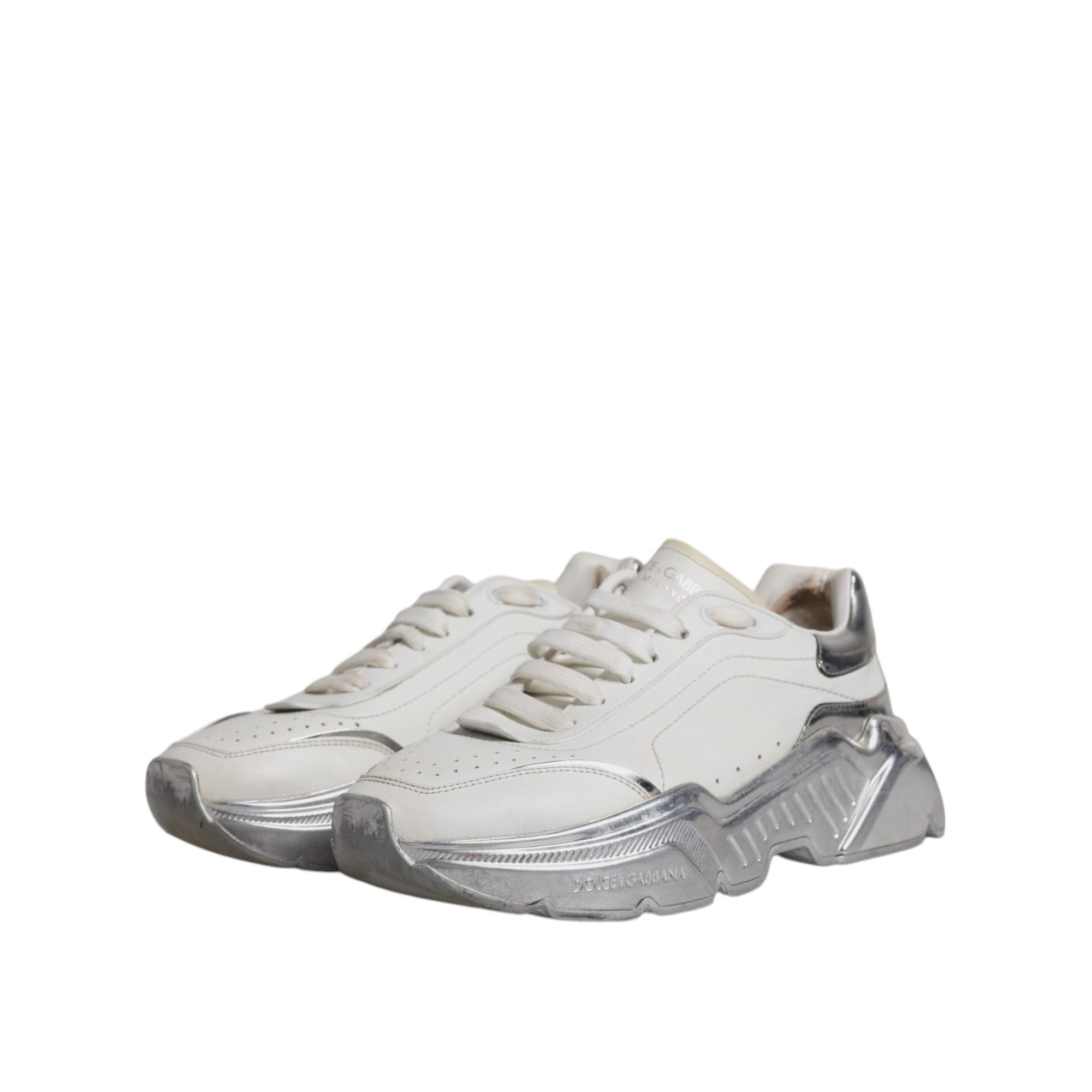 Dolce & Gabbana White Silver Daymaster Low Top Sneakers Shoes