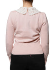 Dolce & Gabbana Pink Cashmere Collar Knitted Long Sleeves Top