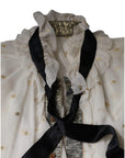Dolce & Gabbana Off White Silk Blend Ascot Collar Blouse Top