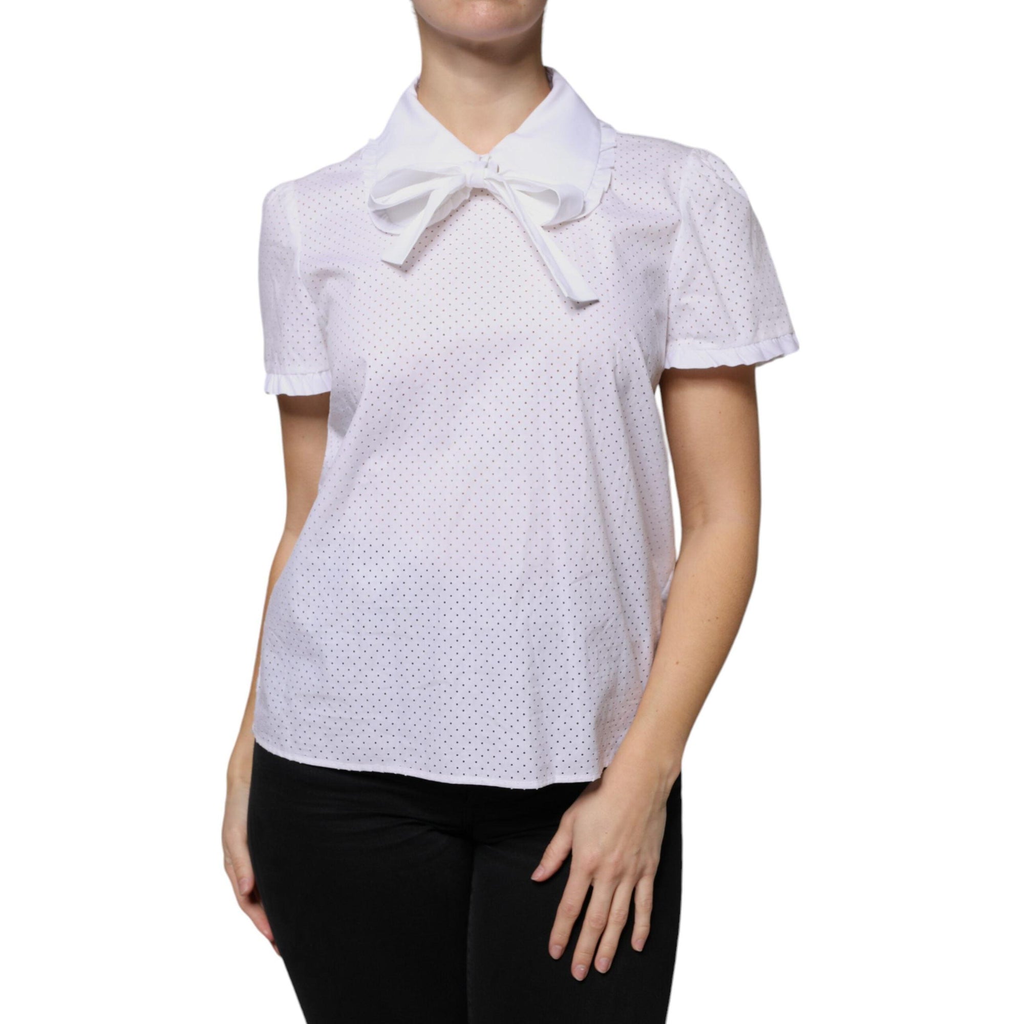 Valentino White Cotton Short Sleeves Collared Blouse Top