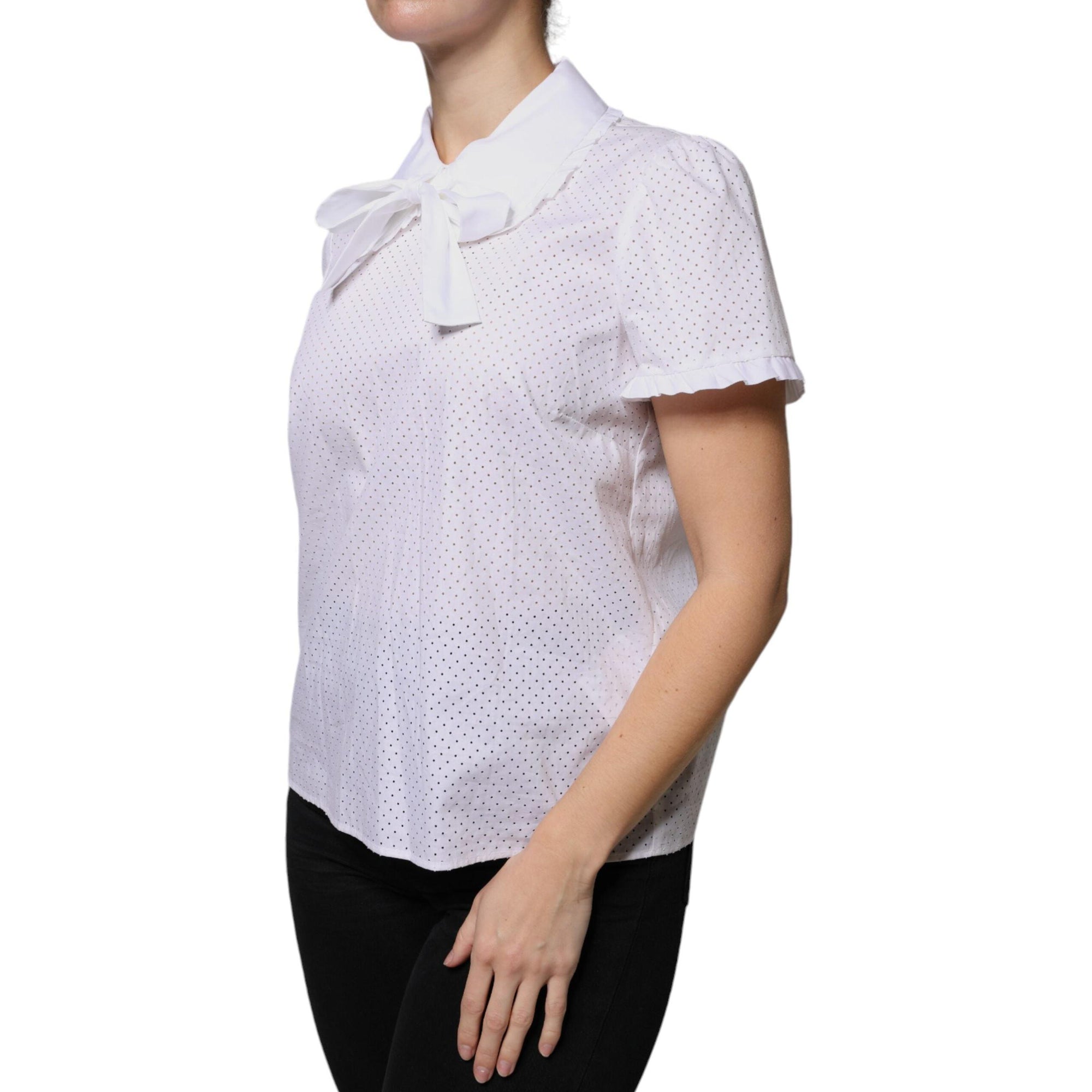 Valentino White Cotton Short Sleeves Collared Blouse Top