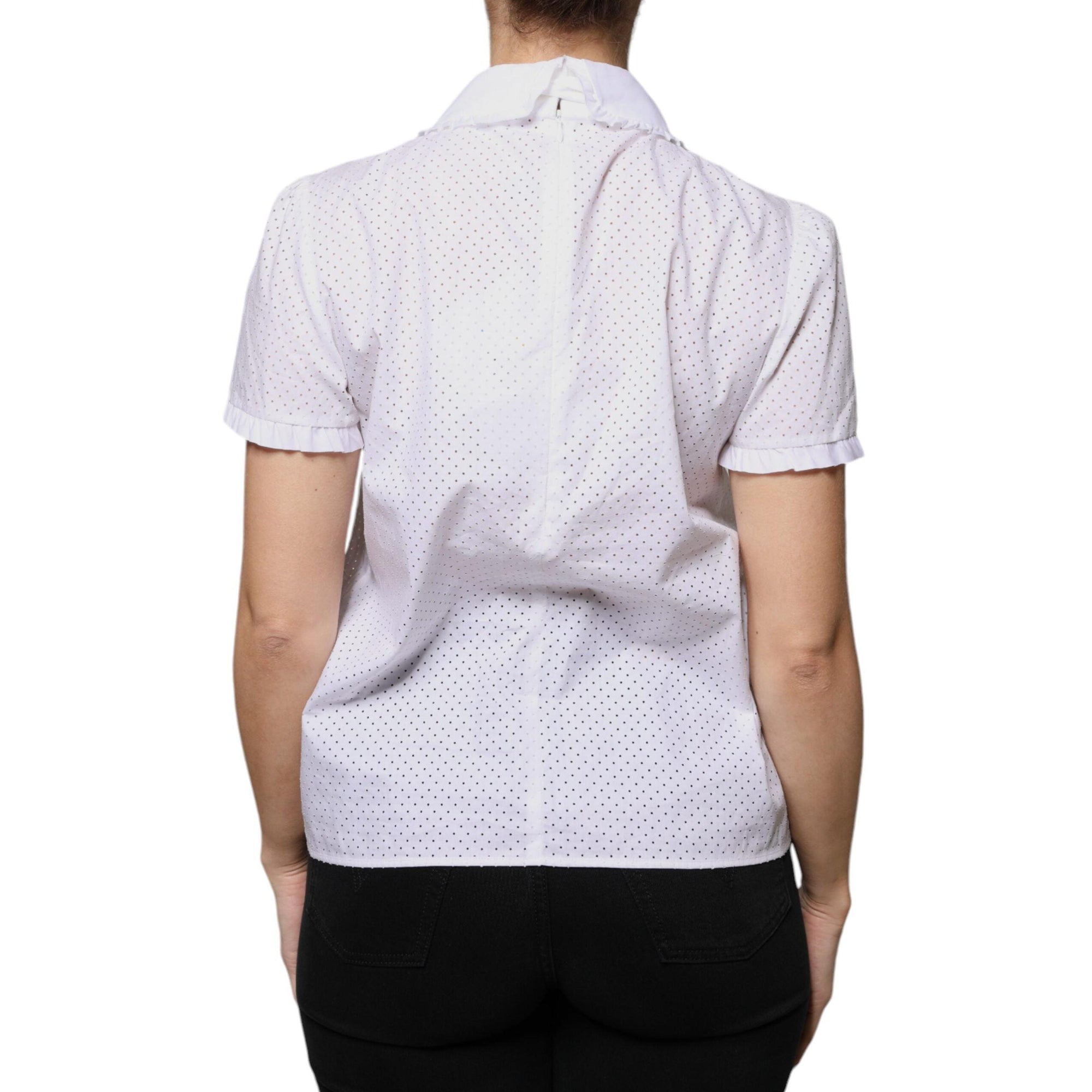 Valentino White Cotton Short Sleeves Collared Blouse Top
