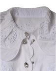 Dolce & Gabbana White Cotton Lace Trim Collared Blouse Top