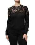Dolce & Gabbana Black Floral Lace Silk Pullover Blouse Top