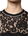 Dolce & Gabbana Black Floral Lace Silk Pullover Blouse Top