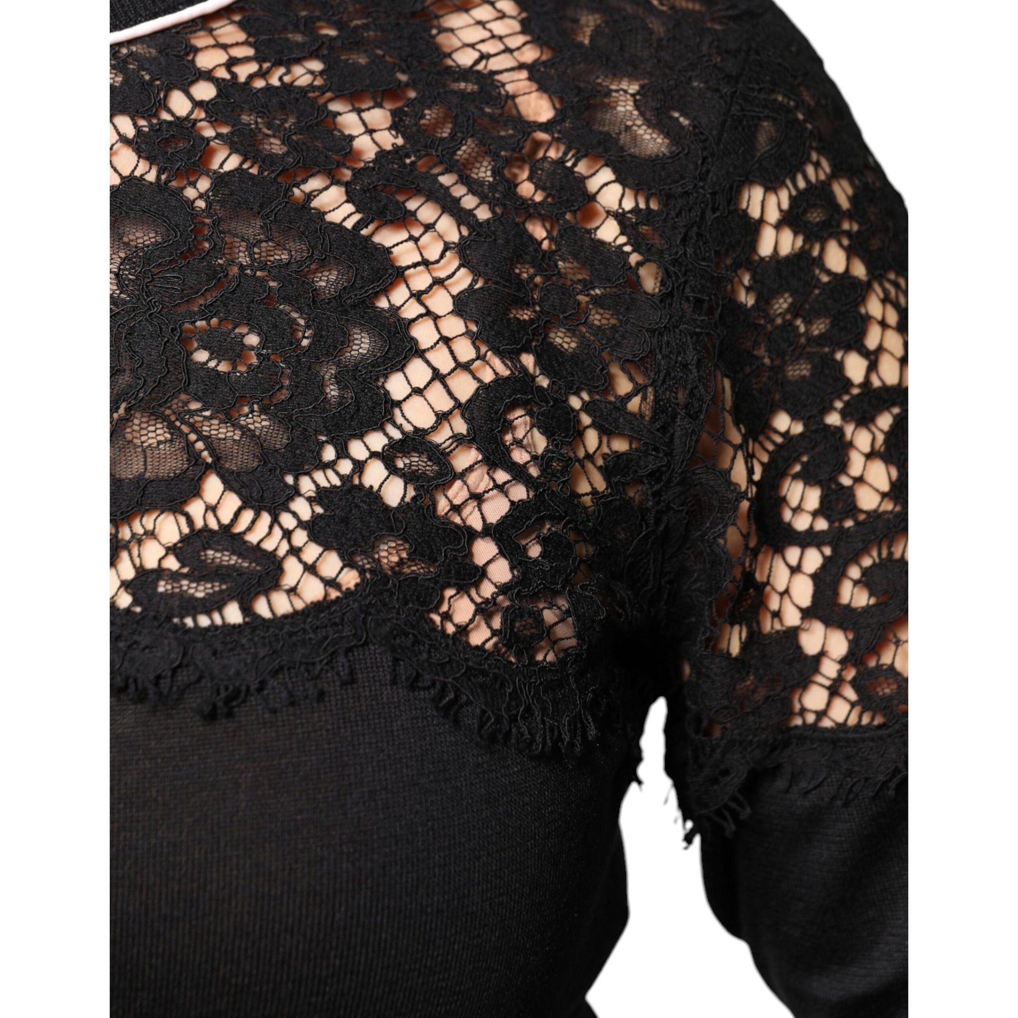 Dolce & Gabbana Black Floral Lace Silk Pullover Blouse Top