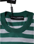 Dolce & Gabbana White Green Stripe Leaf Crew Neck T-shirt