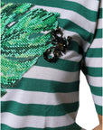 Dolce & Gabbana White Green Stripe Leaf Crew Neck T-shirt