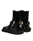 Dolce & Gabbana Black Leather Slip On Stretch Trekking Boots Shoes