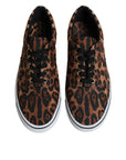 Dolce & Gabbana Brown Leopard Logo Print Cotton Sneakers Shoes