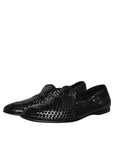 Dolce & Gabbana Black Woven Leather Slip On Loafers Shoes