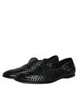 Dolce & Gabbana Black Woven Leather Slip On Loafers Shoes