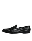 Dolce & Gabbana Black Woven Leather Slip On Loafers Shoes