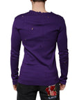 Dolce & Gabbana Purple Cotton Round Neck Pullover Men Sweater