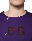 Dolce & Gabbana Purple Cotton Round Neck Pullover Men Sweater