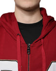 Dolce & Gabbana Red Cotton Hooded Zip Sweatshirt Sweater