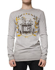 Dolce & Gabbana Gray Printed Cotton Crewneck Pullover Sweater