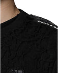 Dolce & Gabbana Black Nylon Floral Lace Crew Neck T-shirt