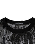 Dolce & Gabbana Black Nylon Floral Lace Crew Neck T-shirt